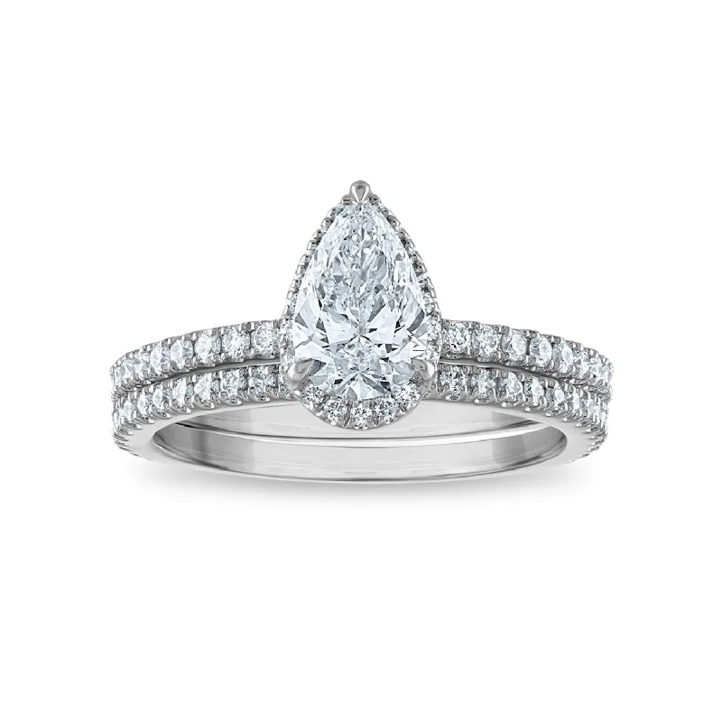 Emerald Cut Engagement Ring-Signature EcoLove 1-1/2 CTW Lab Grown Diamond Halo Bridal Set in 14KT White Gold