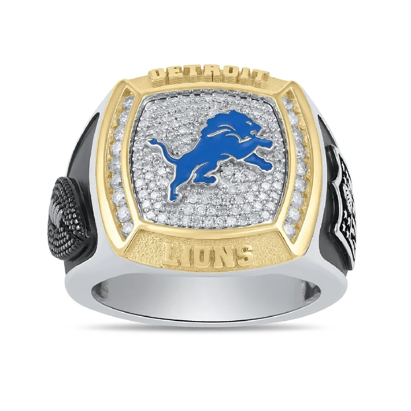 Silver Solitaire Ring-True Fans Fine Jewelry Detroit Lions 1/2 CTW Diamond Ring in Sterling Silver