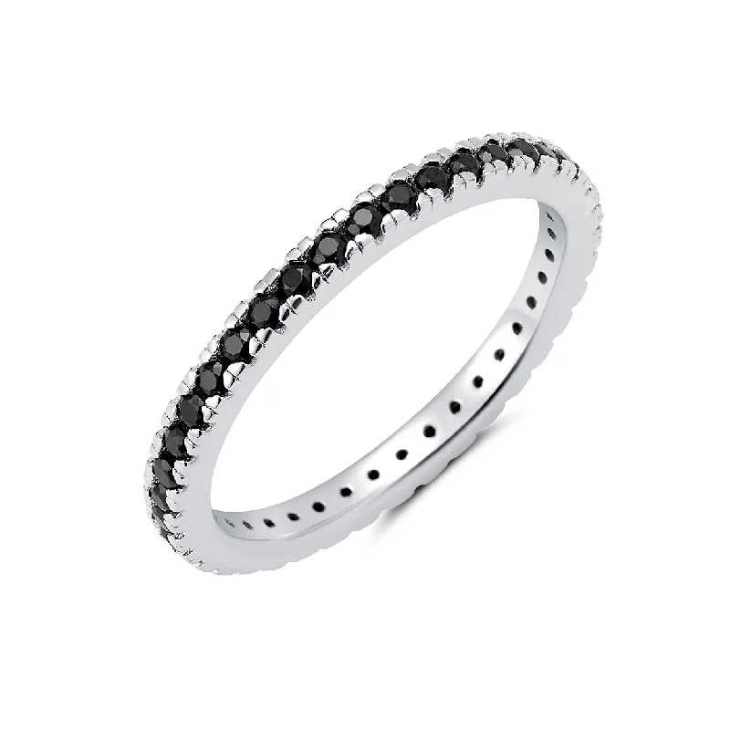 Wedding Ring with Diamonds-Crislu Platinum Plated Sterling Silver and Cubic Zirconia Eternity Band