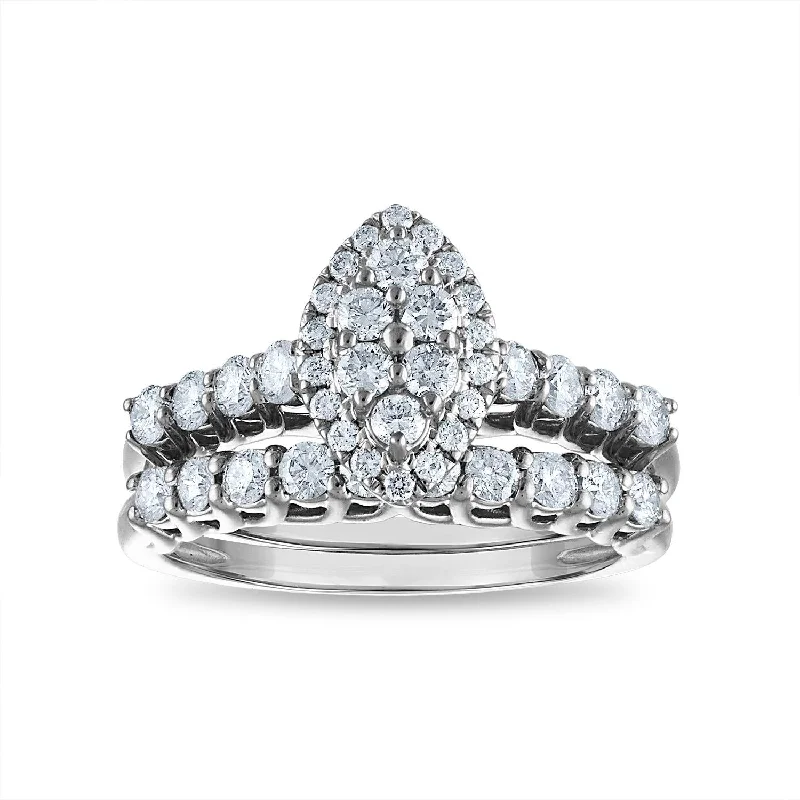 Luxury Diamond Engagement Ring-1 CTW Diamond Cluster Bridal Set Ring in 10KT White Gold