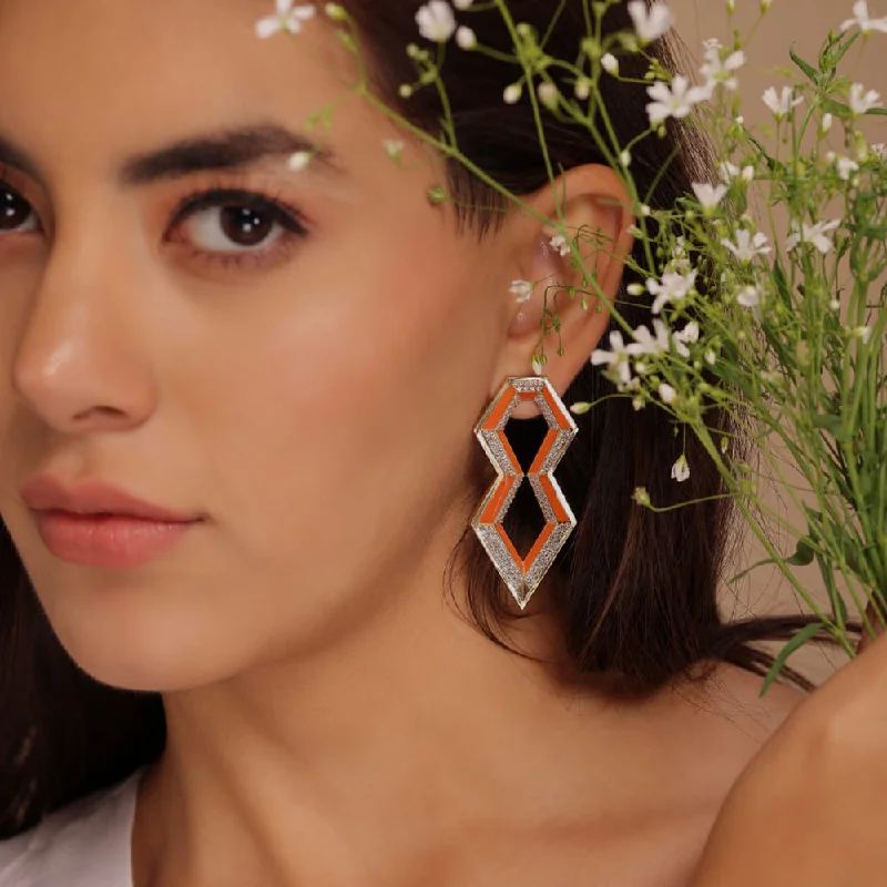 Lightweight Earrings-Gaurish Gold Plated And Orange Enamelled Dangler Earrings