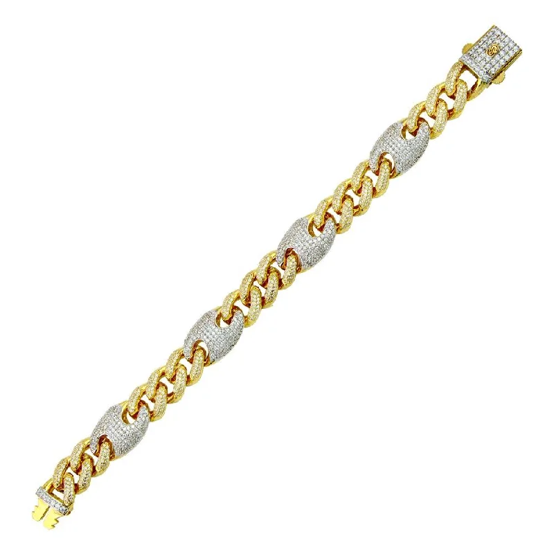 Friendship Bracelet for Adults-Gold Plated 925 Sterling Silver CZ Encrusted Cuban Mariner Link Bracelet 13mm - GMB00093GR