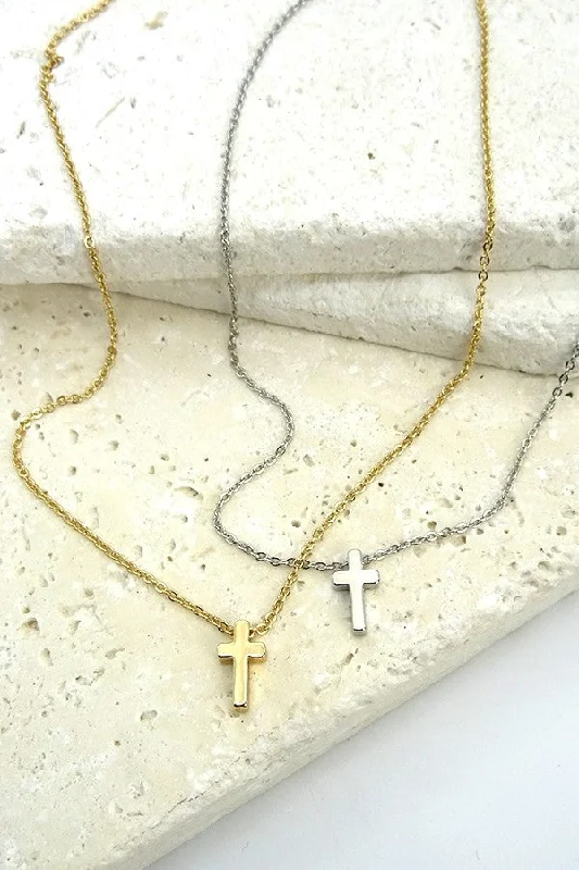 Rose Gold Pendant Necklace-Classic Mini Cross Necklace