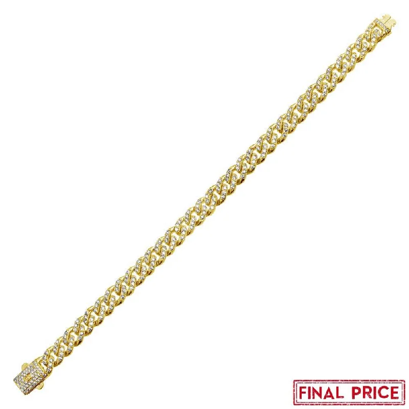 Classic Tennis Bracelet-Gold Plated 925 Sterling Silver CZ Encrusted Miami Cuban Link Bracelet 9.5mm - GMB00084GP