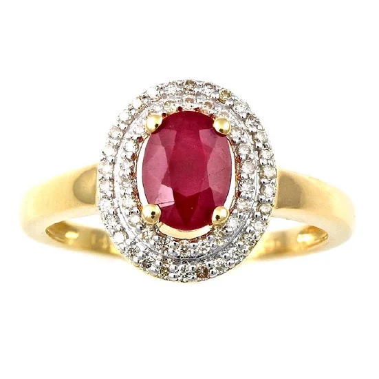 Gold Wedding Ring with Engraving-7X5MM Oval Ruby and Diamond Ring in 14KT Yellow Gold