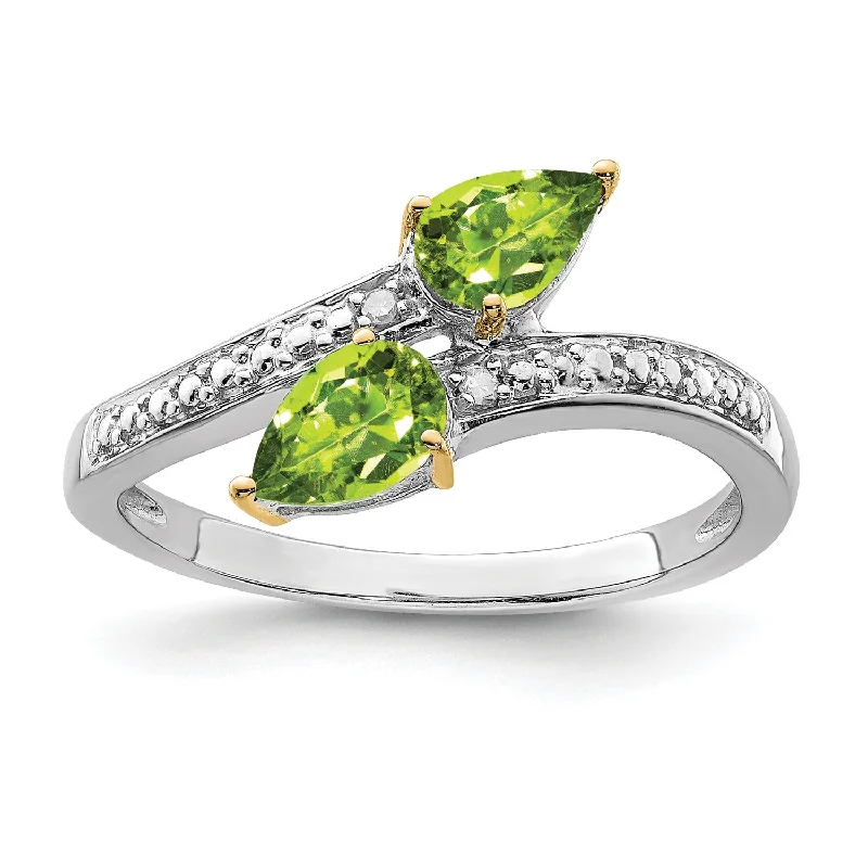 Personalized Promise Ring-6X4MM Pear Peridot and Diamond Ring in Sterling Silver; Size 7