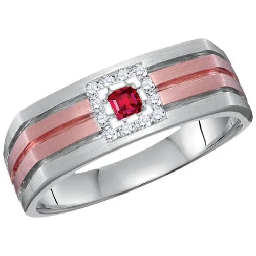 Gold Wedding Ring with Diamonds-Ruby and Diamond Ring in 14KT White and Rose Gold