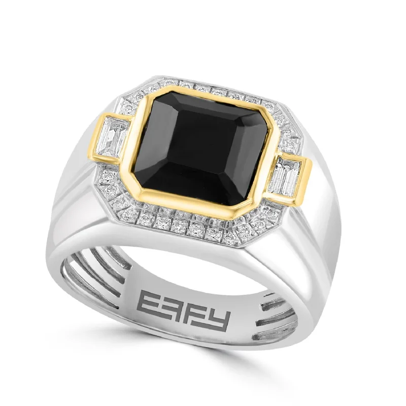 Women’s Pink Sapphire Ring-EFFY 10MM Cushion Onyx and 1/7 CTW Diamond Fashion Ring in Two-Tone Sterling Silver