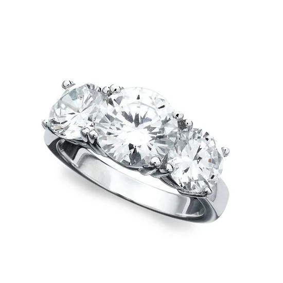 Oval Diamond Ring-Crislu Platinum Plated Sterling Silver and Cubic Zirconia Three Stone Ring. Size 7