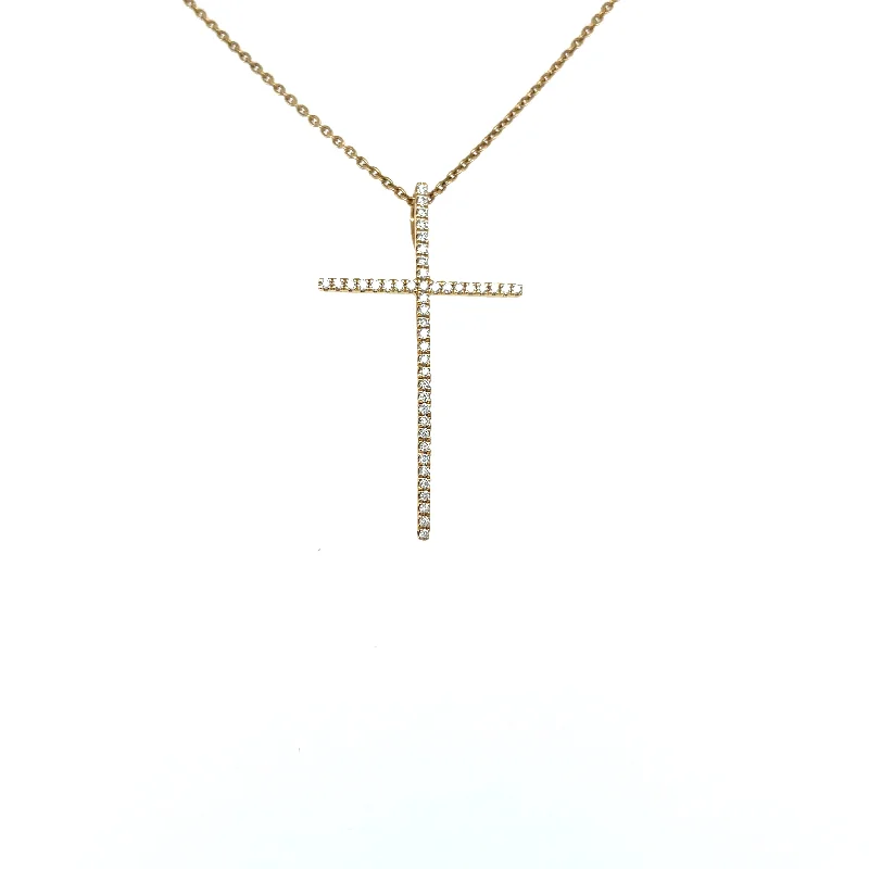 Luxury Wedding Necklace-Yellow 18 Karat Cross Necklace with Diamonds