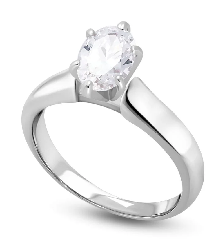 Unique Men’s Wedding Ring-Signature Certificate 1/2 CTW Oval Diamond Solitaire Ring in 14KT White Gold