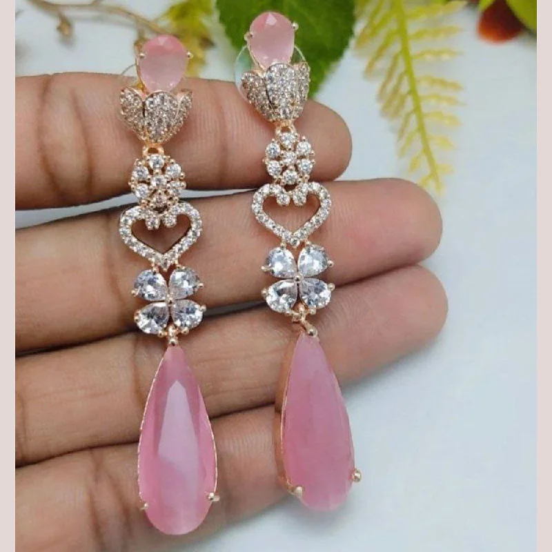 Freshwater Pearl Earrings-Aamrapali Rose Gold Plated AD Dangler Earrings