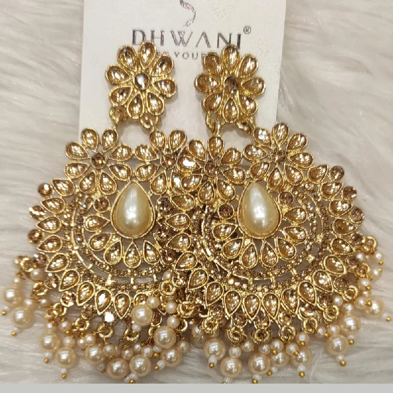 Gold Chain Earrings-Dhwani Gold Plated Austrian Stone Dangler Earrings