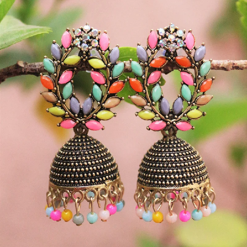 Luxury Gold Drop Earrings-H K Fashion Antic Gold Plated Crystal Stone Jhumki Earrings