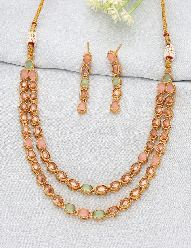 Silver Heart Necklace-Designer 2 Layerd Kundan Necklace Set