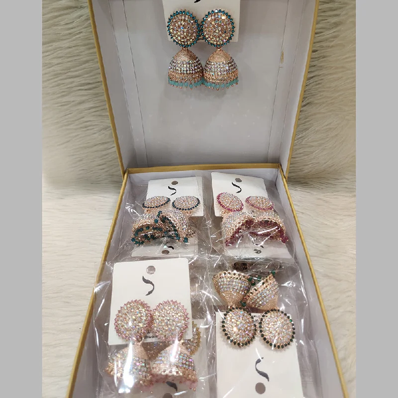 Statement Earrings for Evening-Dhwani Rose Gold Plated Austrian Stone Jhumki Earrings (Assorted Color)