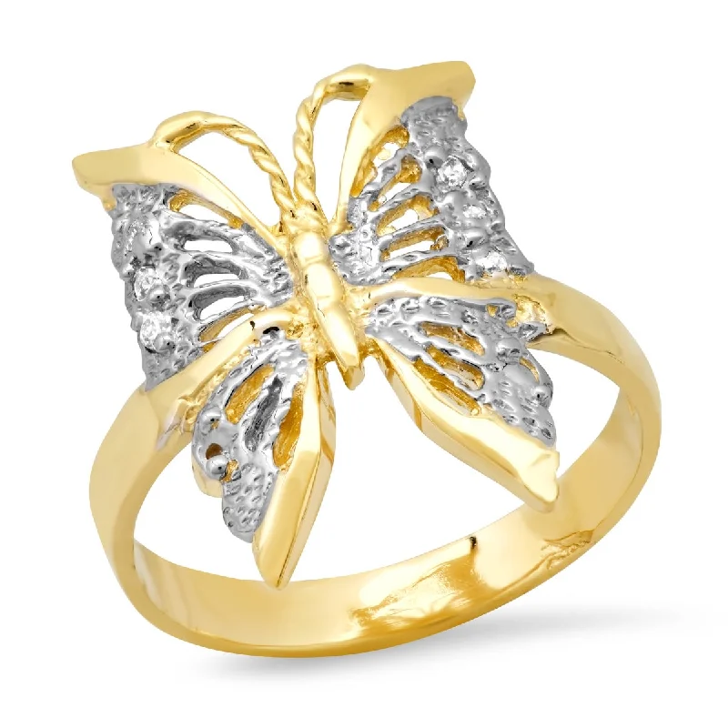 Rose Gold Promise Ring-Roberto Martinez 14KT Yellow Gold Cubic Zirconia Butterfly Ring