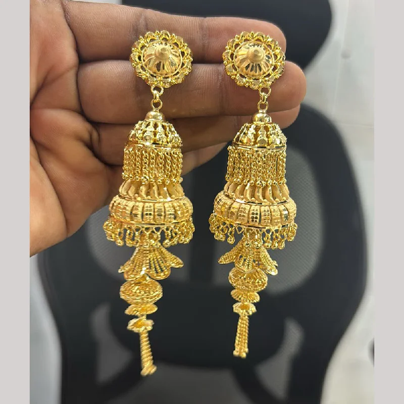 Simple Gold Earrings-Pari Art Jewellery Gold Forming Jhumki Earrings