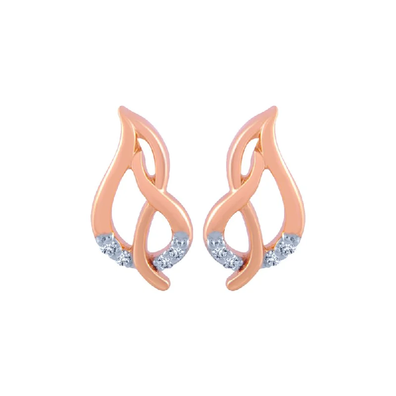 Beaded Earrings-14k (585) Rose Gold And Diamond Stud Earrings For Women