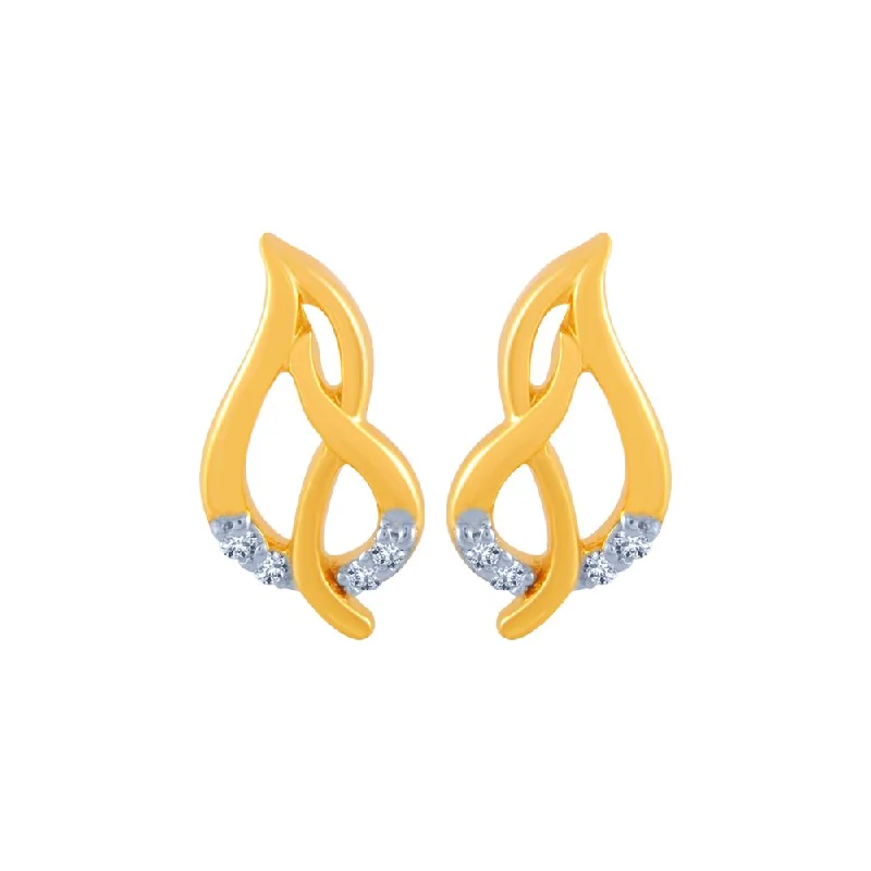 Retro Style Earrings-14k (585) Yellow Gold And Diamond Stud Earrings For Women