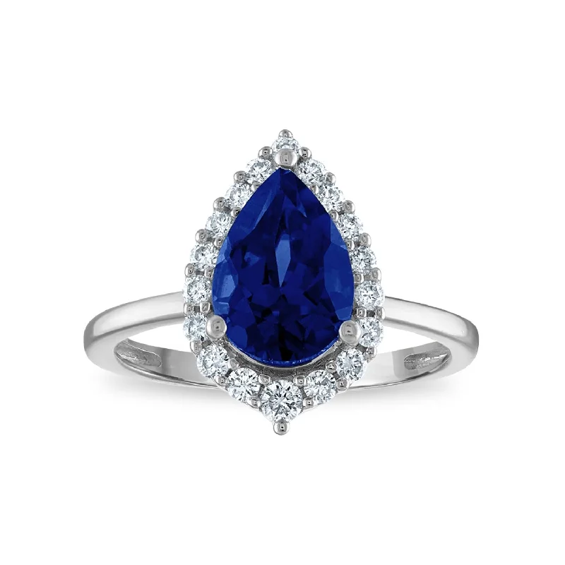 Customizable Gold Ring-LoveSong EcoLove Pear Blue Sapphire and Diamond Ring