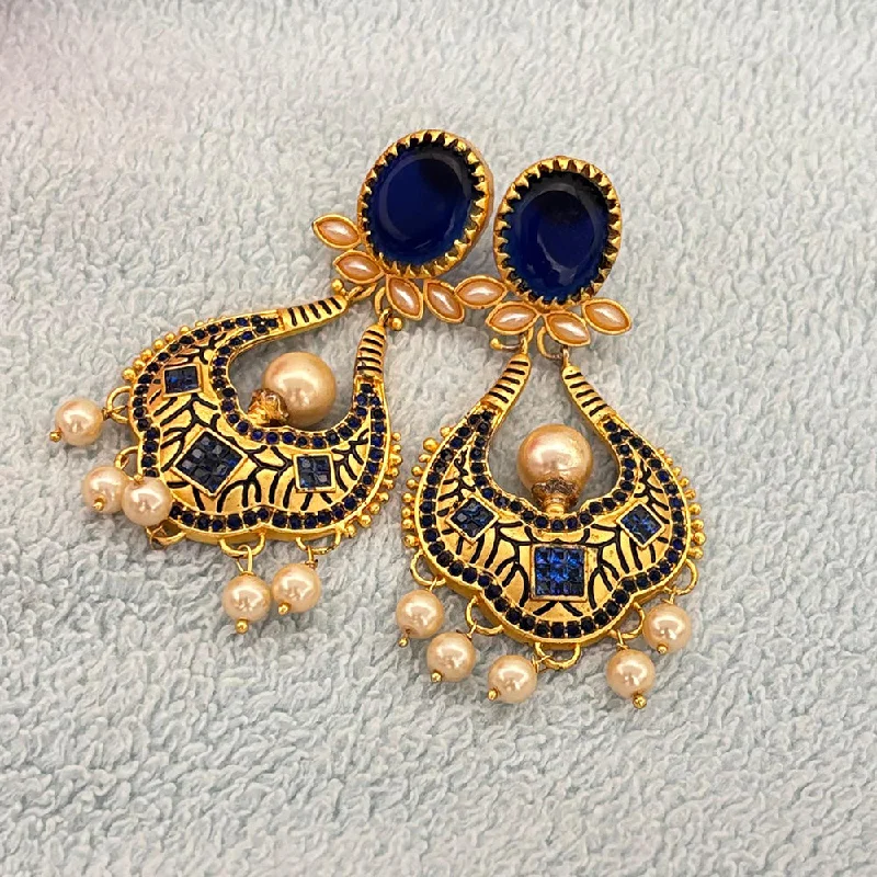 Stud Earrings for Women-Jewel Addiction Gold Plated Pota Stone And Pearls Dangler Earrings