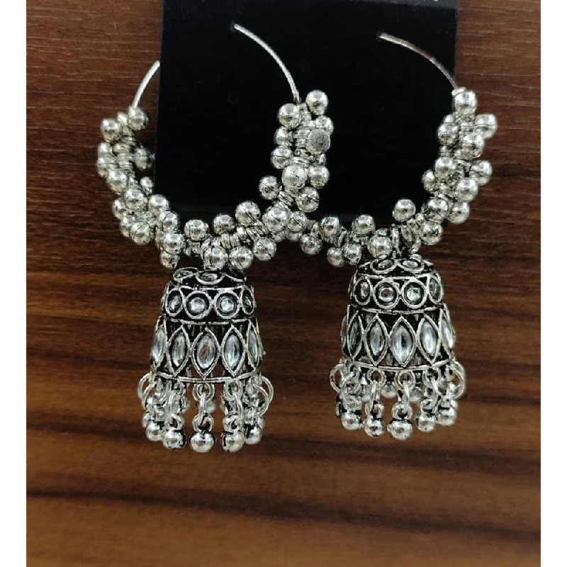 Heart Shaped Earrings-Akruti Collection Oxidised Plated Kundan And Ghungroo Jhumki Earring