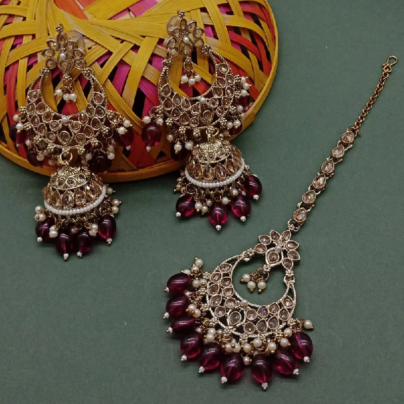 Luxury Gold Earrings-Sai Fashion Gold Plated Crystal Stone Jhumki Earrings With Maangtikka