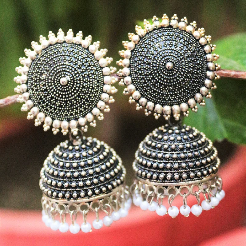 Pearl Drop Earrings-H K Fashion  Silver Plated Beads Jhumki Earrings