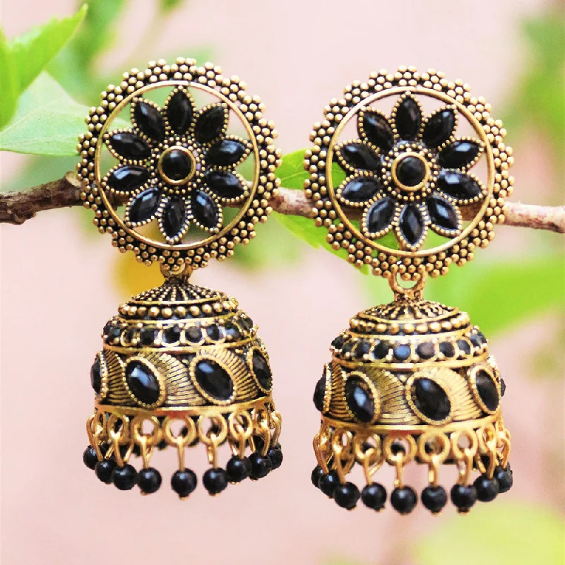 Red Gem Earrings-H K Fashion Antic Gold Plated Crystal Stone Jhumki Earrings