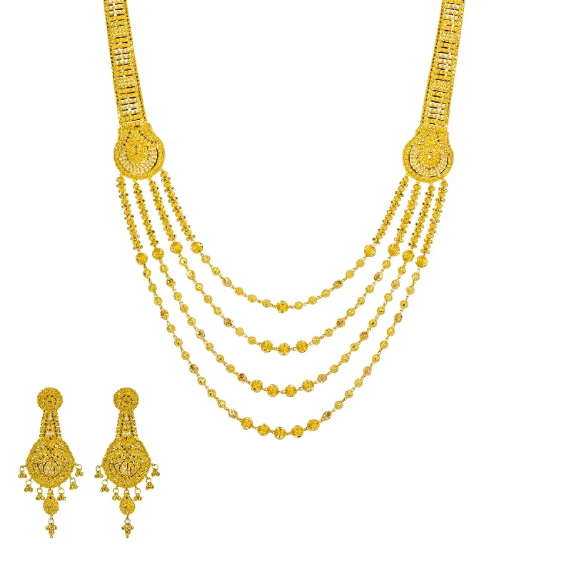 Simple Choker Necklace-22K Yellow Gold Long Necklace & Earrings Set W/ Draping Collar Strands