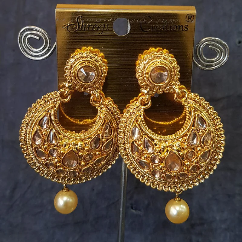 Long Silver Earrings-Shreeji Gold Plated Crystal Stone Dangler Earrings