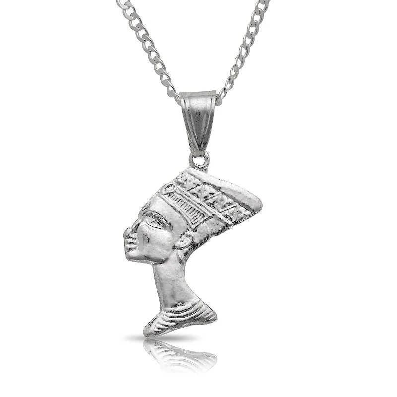 Geometric Pendant Necklace-Small Queen Nefertiti .925 Sterling Silver Pendant Necklace