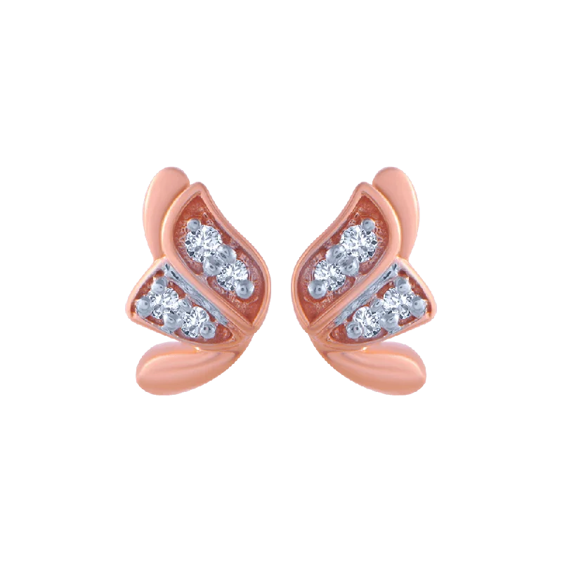 Oval Shape Earrings-14KT (585) Rose Gold And Diamond Stud Earrings For Women