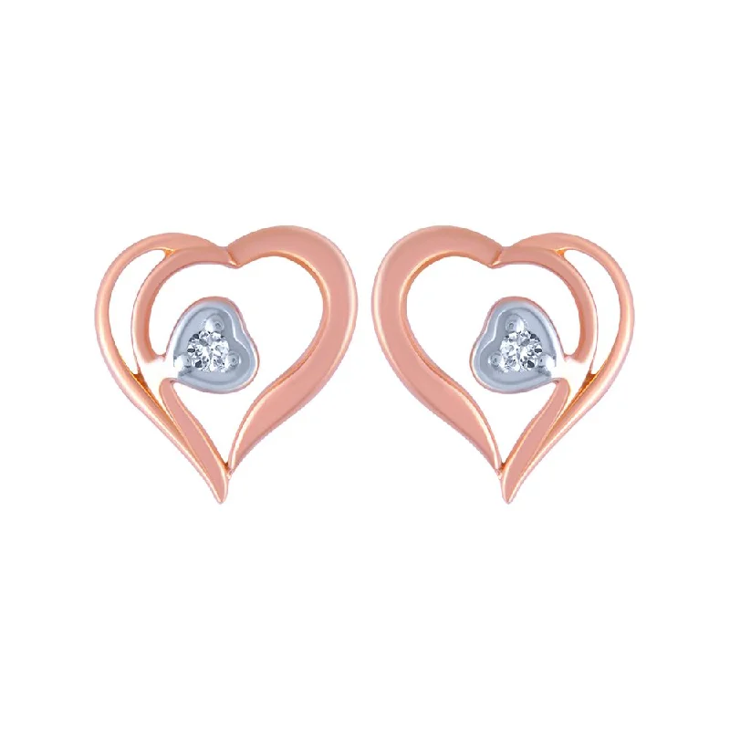 Large Gem Earrings-14k (585) Rose Gold And Diamond Stud Earrings For Women