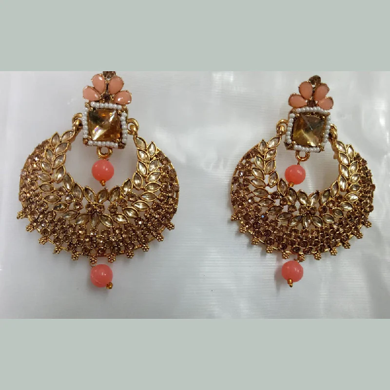 Vintage Pearl Earrings-Khushboo Jewellers Gold Plated Crystal Stone And Beads  Dangler Earrings