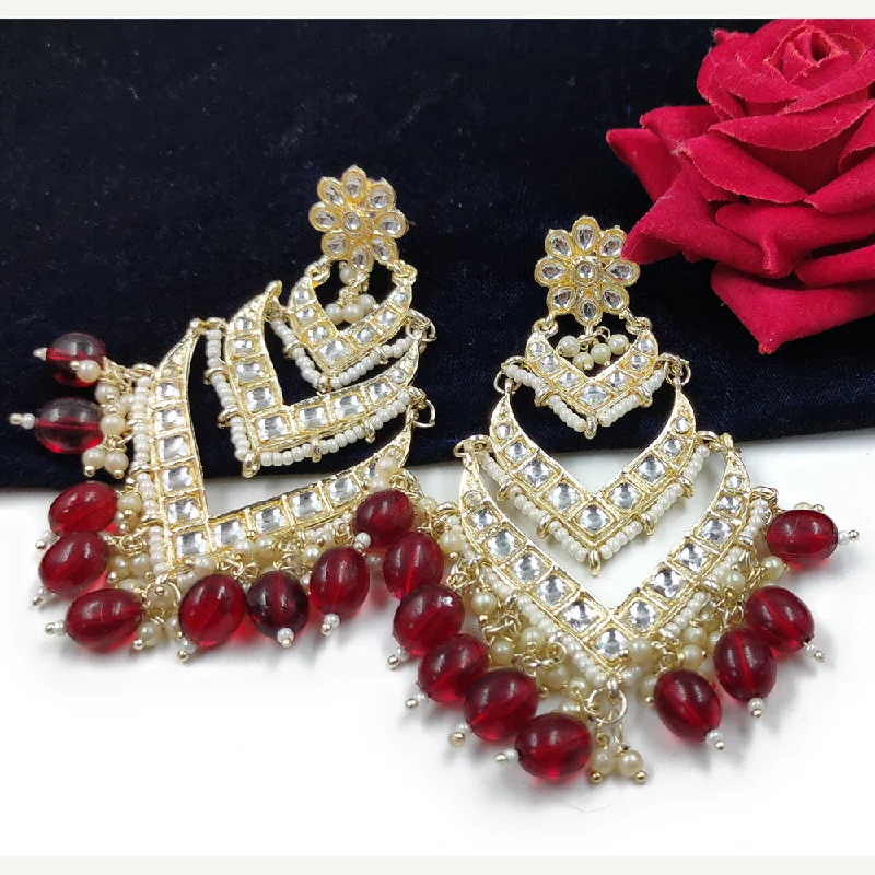 Vintage Drop Earrings-Gehana Mahal Gold Plated Kundan And Beads Dangler Earrings