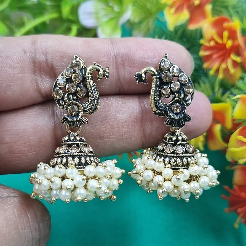 Twisted Hoop Earrings-Gehana Mahal Gold Plated Pearl Jhumki Earrings