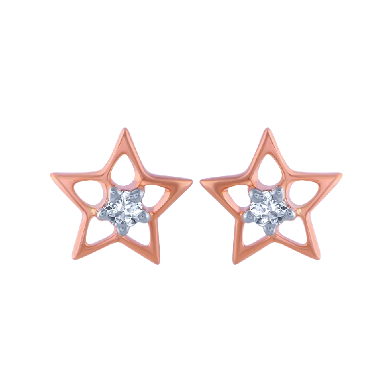 Handmade Silver Earrings-14KT (585) Rose Gold And Diamond Stud Earrings For Women