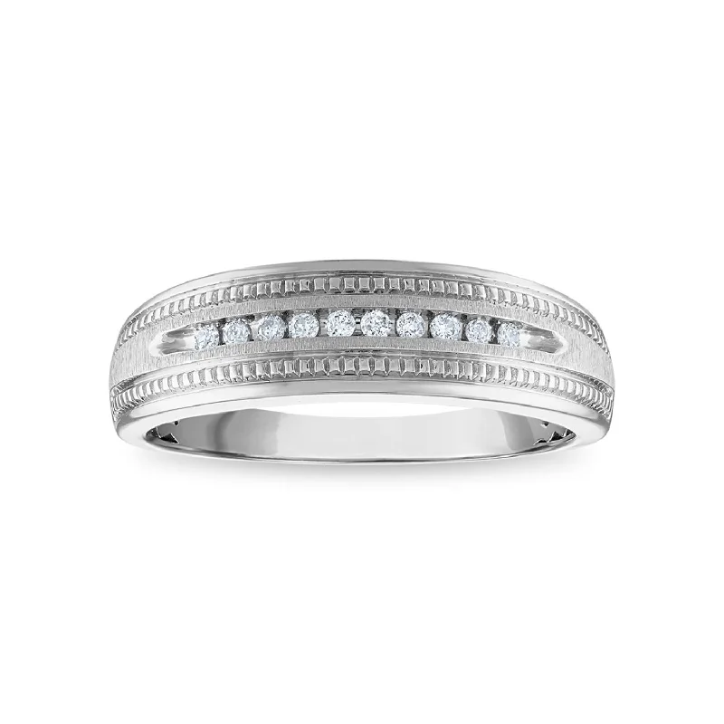 Wedding Band with Emeralds-1/10 CTW Diamond Wedding Ring in 10KT White Gold