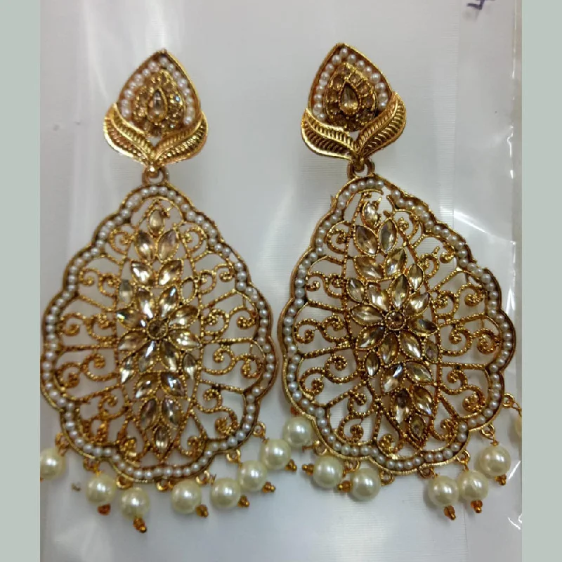 Hoop Earrings for Everyday-Khushboo Jewellers Gold Plated Crystal Stone And Pearl Dangler Earrings