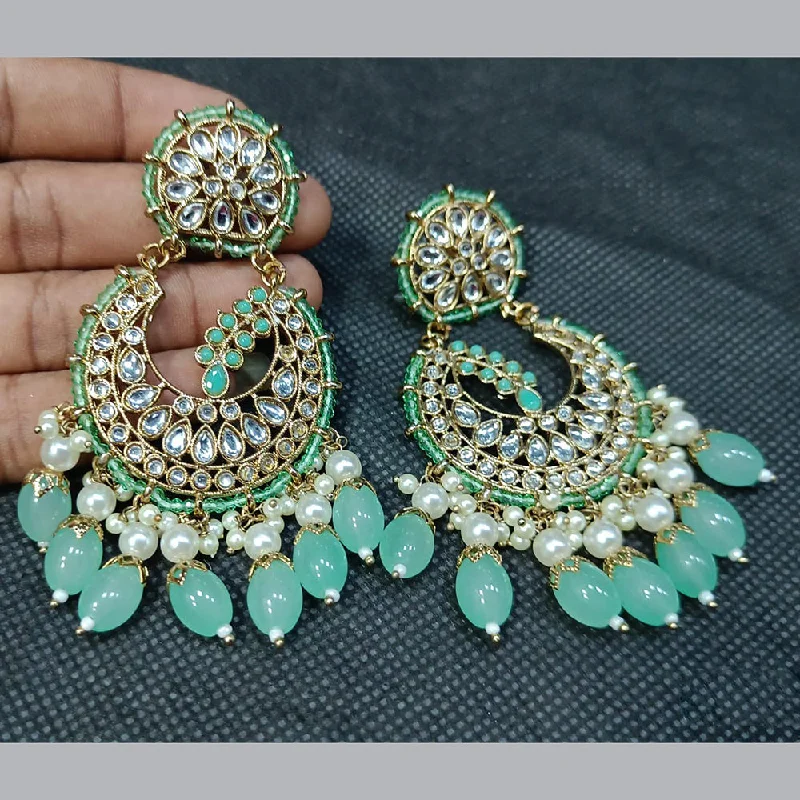 Oval Shape Earrings-Rani Sati Jewels Gold Plated Kundan Stone And Pearl Dangler Earrings