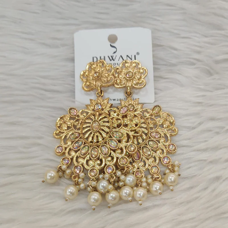 Long Crystal Earrings-Dhwani Gold Plated Kundan Stone And Pearl Dangler Earrings