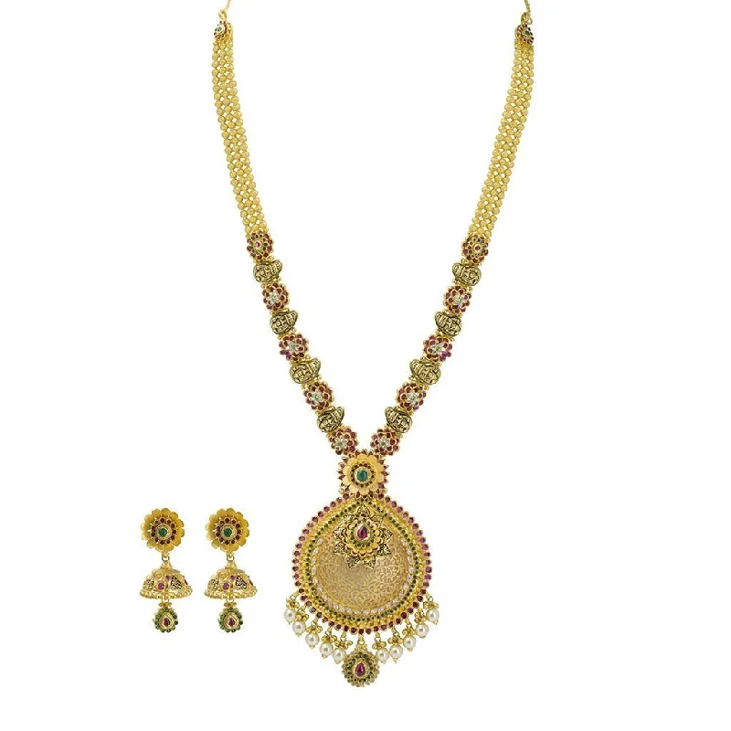 Trendy Long Necklace-22K Gold Necklace and Earrings Set