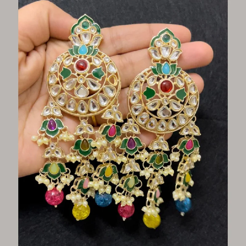 Layered Pearl Earrings-ShringarStreet Gold Plated Kundan Stone And Pearl Dangler Earrings