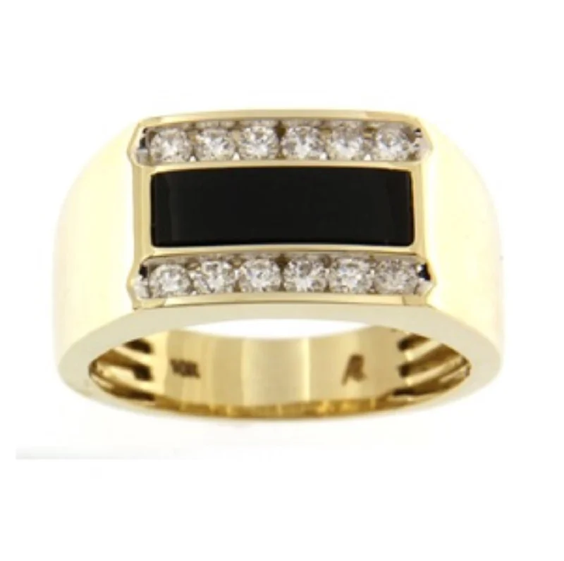 Unique Sapphire Ring-Rectangle Onyx and Diamond Gem Stone Ring in 14KT Yellow Gold