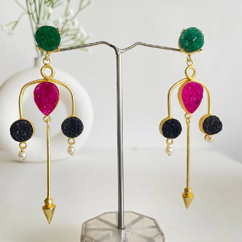 Silver Teardrop Earrings-Shagna Gold Plated Druzy Stone Dangler Earrings