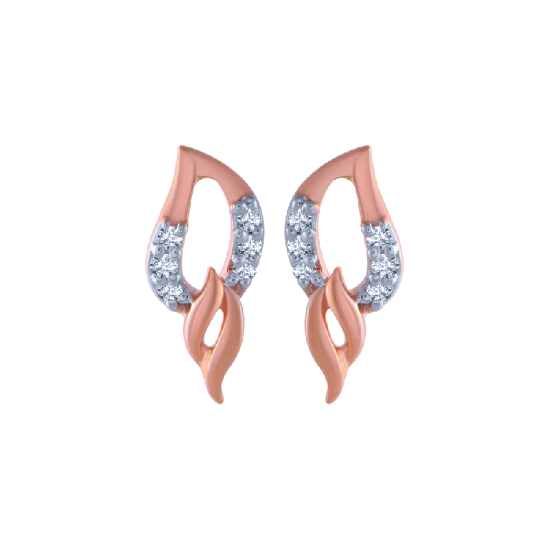 Heart Shaped Earrings-14KT (585) Rose Gold And Diamond Stud Earrings For Women