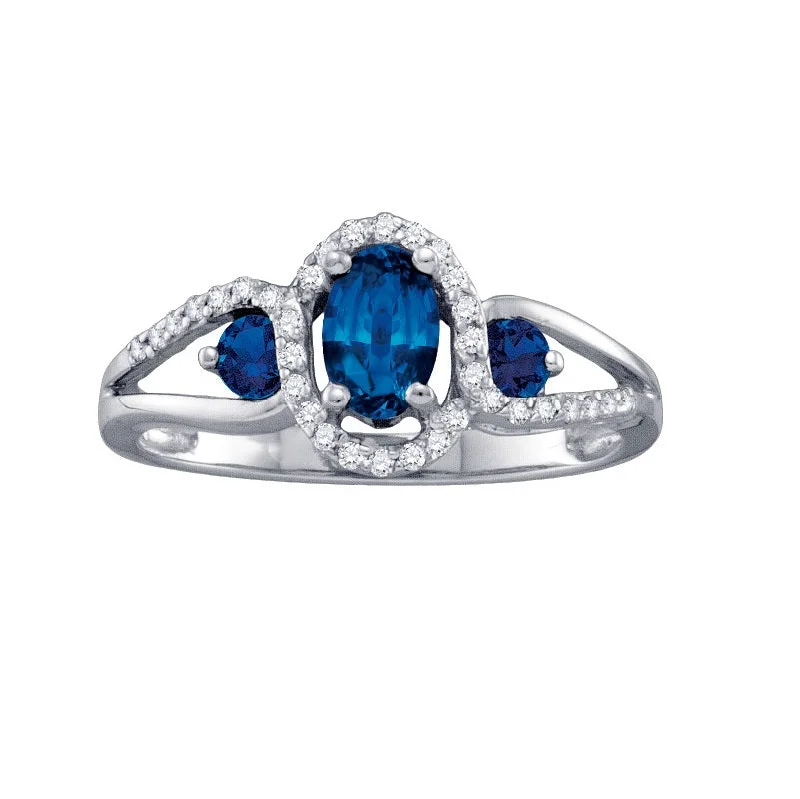 Custom Silver Engagement Ring-4X6MM Oval Blue Sapphire and Diamond Ring in 10KT White Gold