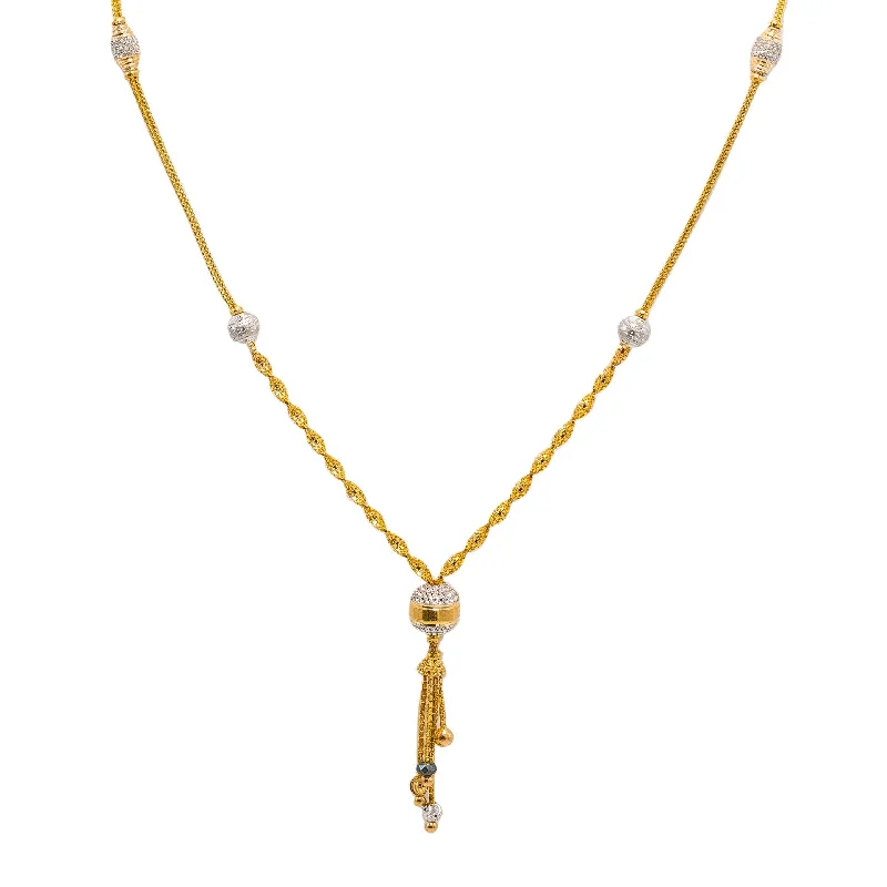 Women’s Engagement Necklace-22K Multi Tone Gold Necklace W/ Singapore Chain & Tassel Bead Pendant